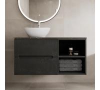 Vitusso Fluted Black & Grey Wall Hung Bathroom Vanity Unit with Oval Basin, White 1000mm