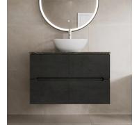Vitusso Fluted Black & Grey Wall Hung Bathroom Vanity Unit with Oval Basin, White 800mm