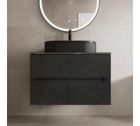 Vitusso Fluted Black & Grey Wall Hung Bathroom Vanity Unit with Oval Fluted Basin, Black 800mm