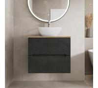 Vitusso Fluted Black & Oak Wall Hung Bathroom Vanity Unit with Oval Basin, White 600mm