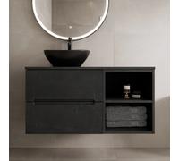 Vitusso Fluted Black Wall Hung Bathroom Vanity Unit with Oval Basin, Black 1000mm