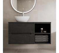 Vitusso Fluted Black Wall Hung Bathroom Vanity Unit with Oval Basin, White 1000mm