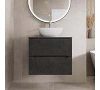 Vitusso Fluted Black Wall Hung Bathroom Vanity Unit with Oval Basin, White 600mm