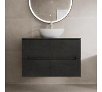 Vitusso Fluted Black Wall Hung Bathroom Vanity Unit with Oval Basin, White 800mm