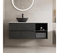 Vitusso Fluted Black & White Wall Hung Bathroom Vanity Unit with Oval Basin, Black 1200mm