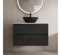 Vitusso Fluted Black & White Wall Hung Bathroom Vanity Unit with Oval Basin, Black 800mm