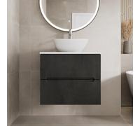 Vitusso Fluted Black & White Wall Hung Bathroom Vanity Unit with Oval Basin, White 600mm