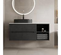 Vitusso Fluted Black & White Wall Hung Bathroom Vanity Unit with Oval Fluted Basin, Black 1200mm