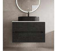 Vitusso Fluted Black & White Wall Hung Bathroom Vanity Unit with Oval Fluted Basin, Black 800mm