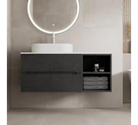 Vitusso Fluted Black & White Wall Hung Bathroom Vanity Unit with Oval Fluted Basin, White 1200mm