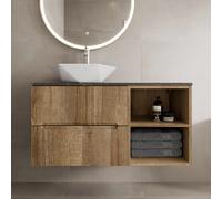 Vitusso Fluted Wood & Grey Wall Hung Bathroom Vanity Unit with Geometric Basin 1000mm