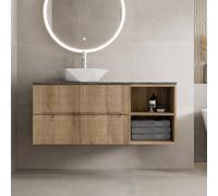 Vitusso Fluted Wood & Grey Wall Hung Bathroom Vanity Unit with Geometric Basin 1200mm