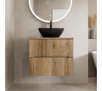 Vitusso Fluted Wood Wall Hung Bathroom Vanity Unit with Oval Basin, Black 600mm
