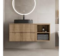 Vitusso Fluted Wood Wall Hung Bathroom Vanity Unit with Oval Fluted Basin, Black 1200mm