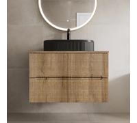 Vitusso Fluted Wood Wall Hung Bathroom Vanity Unit with Oval Fluted Basin, Black 800mm