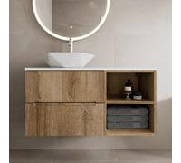 Vitusso Fluted Wood & White Wall Hung Bathroom Vanity Unit with Geometric Basin 1000mm