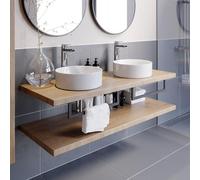 Vitusso Garda Wood Wall Hung Double Countertop Basin Shelves & Lyon White Basins - 1100mm
