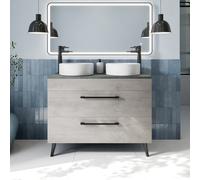 Vitusso Idro Grey Freestanding Double Countertop Vanity Unit with Fluted White Basins - 1000mm