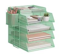 VITVITI 4 Tier Stackable Letter Tray for Office Tidy, Desk Paper Organizer File Trays for Office Desk Accessories, Paper Letter Accessories with Pen Holder - Green