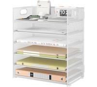 VITVITI Desk Organizer and Office Accessories, 6 Tier Paper Letter Tray Organizer with Handle, Mesh Desktop Organiser for Office Supplies, Desk Tidy Organiser - White