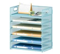VITVITI Desk Organizer and Office Accessories, 6 Tier Paper Letter Tray Organizer with Handle, Mesh Desktop Organiser for Office Supplies, Desk Tidy Organiser - Blue