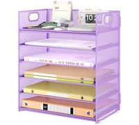 VITVITI Desk Organizer and Office Accessories, 6 Tier Paper Letter Tray Organizer with Handle, Mesh Desktop Organiser for Office Supplies, Desk Tidy Organiser - Purple