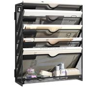 VITVITI File Organiser, 6-Tier A4 Wall Mounted Magazine File Holder for Mails Folders Papers, Vertical Document Organiser for Office Home - Black