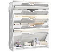VITVITI File Organiser, 6-Tier A4 Wall Mounted Magazine File Holder for Mails Folders Papers, Vertical Document Organiser for Office Home - White