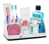 VITVITI Toothbrush Holder for Bathroom, Bathroom Organizer Countertop, Bathroom Accessories with 5 Compartment Storage for Toothpaste/Vanity Counter, White Resin of Marble Color…