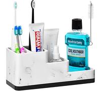 VITVITI Toothbrush Holder for Bathroom, Electric Toothbrush Holder with Drainage, Bathroom Organiser Storage, 5-slot White Marble Bathroom Organiser Countertop Storage Vanity Resin Stair
