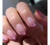 Viugex 24Pcs Almond French Tip False Nails, Purple Gradient Glitter Press on Nails Short, Elegant Glossy Fake Nails, Ballerina Acrylic Full Cover Stick on Nail for Women Girls Nail Art Accessories