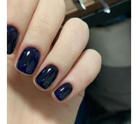 Viugex 24Pcs Dark Blue Press on Nails, Short Square French Tip False Nails with Glue Stickers, Glossy Acrylic Full Cover Fake Nail, Elegant Reusable Stick on Nails for Women Girls Daily Wear