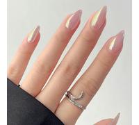 Viugex 24Pcs False Nails Almond, Aurora French Press on Nails Medium Length, Solid Color Acrylic Fake Nail with Glue Stickers, Reusable Natural Gel Stick on Nails for Women Girls Nail Art, 12 Sizes