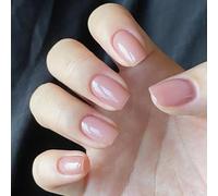 Viugex 24Pcs False Nails Short Square, French Flesh Pink Press on Nails, Glossy Solid Color Acrylic Full Cover Soft Gel Artificial Fake Nail, Elegant Reusable Stick on Nails for Women Girls Daily Wear