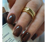 Viugex 24Pcs French False Nails Short Square, Chocolate Brown Press on Nails, Solid Color Acrylic Full Cover Fake Nails, Artificial Reusable Glue on Nail for Women and Girls Manicure Decoration