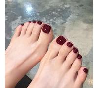 Viugex 24Pcs French False Toenails, Short Square Wine Red Press on Toenails, Glossy Reusable Artificial Fake Toe Nails, Solid Color Acrylic Full Cover Stick on Toe Nails for Women Toenail Decorations