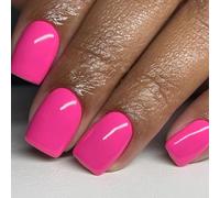 Viugex 24Pcs French Press on Nails, Short Square False Nails with Jelly Glue, Glossy Rose Red Fake Nails Set, Solid Color Acrylic Full Cover Removable Stick on Nail for Women & Girls, No Glue Needed