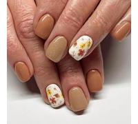 Viugex 24Pcs French Tip False Nails, Short Square Press on Nails with Flower Design, Solid Color Fake Nail Glitter Brown Acrylic Artificial Glue on Nail, Reusable Stick on Nails for Women Daily Wear