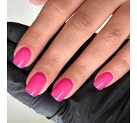 Viugex 24Pcs French Tip Press on Nails Short Square, Rose Red Fake Nails with Glue Stickers, Glossy Solid Color Acrylic Full Cover False Nail, Elegant Reusable Stick on Nails for Women Daily Wear