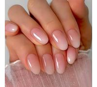 Viugex 24Pcs French Tips False Nails Short Almond, Pink White Gradient Press on Nails, Natural Glossy Glue on Fake Nail, Removable Full Cover Acrylic Stick on Nails for Women Girls Daily Wedding Wear