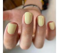 Viugex 24Pcs Goose Yellow French Press on Nails, Short Square False Nail, Elegant Acrylic Glue on Nail, Soft Gel Full Cover Fake Nails, Natural Reusable Stick on Nails for Women Girls Daily Wear