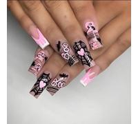 Viugex 24Pcs Halloween Press on Nails Long Coffin Fake Nails Nude Pink Acrylic False Nails Cute Ghost Spider Web Bat Glue on Nail Reusable Artificial Full Cover Stick on Nail for Women DIY Manicure