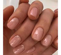 Viugex 24Pcs Jelly Pink Fake Nails Short Square, Solid Color Press on Nails, Acrylic Full Cover False Nail, Natural Reusable Stick on Nails for Women and Girls DIY Manicure Decorations