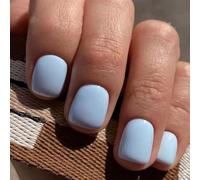 Viugex 24Pcs Light Blue French Tip Press on Nails, Solid Color False Nails Short Square, Removable Fake Nails Kit with Glue Stickers, Acrylic Full Cover Stick on Nail for Women Girls Daily Wear