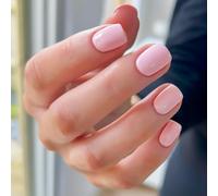 Viugex 24Pcs Pink Press on Nails, French Short Square False Nails, Solid Color Elegant Acrylic Full Cover Artificial Nail with Glue Stickers, Natural Reusable Stick on Nails for Women Girl Dating Wear