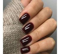 Viugex 24Pcs Press on Nails Short Square, Cherry Red French Tip False Nails, Removable Glossy Solid Color Fake Nails Kit, Acrylic Full Cover Stick on Nail for Women and Girls DIY Nail Art