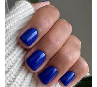 Viugex 24Pcs Press on Nails Short Square, Royal Blue French Tip False Nails, Solid Color Removable Fake Nails Kit, Acrylic Full Cover Stick on Nail for Women and Girls Manicure Decoration