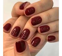 Viugex 24Pcs Press on Nails Short Square, Solid Red French False Nails, Glossy Acrylic Full Cove Fake Nail Set, Removable Glue on Nail, Natural Elegant Stick on Nails for Women Girls Daily Party Wear