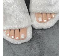 Viugex 24Pcs Press on Toenails Short Square, French Tip False Toe Nails, Aurora White Acrylic Full Cover Fake Toe Nails, Spring Summer Seaside Reusable Stick on Toenails Manicure Kit for Women Girls