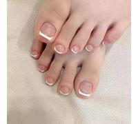 Viugex 24Pcs Short Square False Toe Nails, French White Tip Press on Toe Nails, Glossy Pink Artificial Fake Toenails, Summer Beach Acrylic Full Cover Stick on Toenails for Women Girls Manicure Art